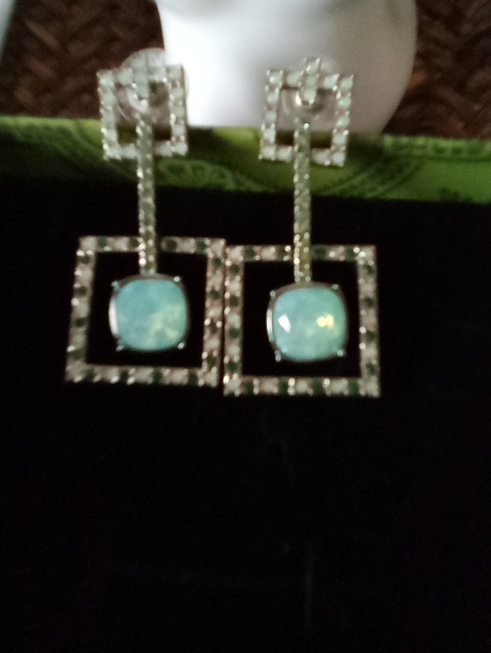 Joan Rivers Turquoise Blue Square Drop Earrings with Crystal Accents